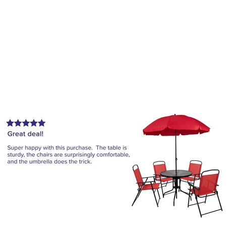 Flash Furniture 6 PC Red Umbrella Table Set with Folding Chairs GM-202012-RD-GG